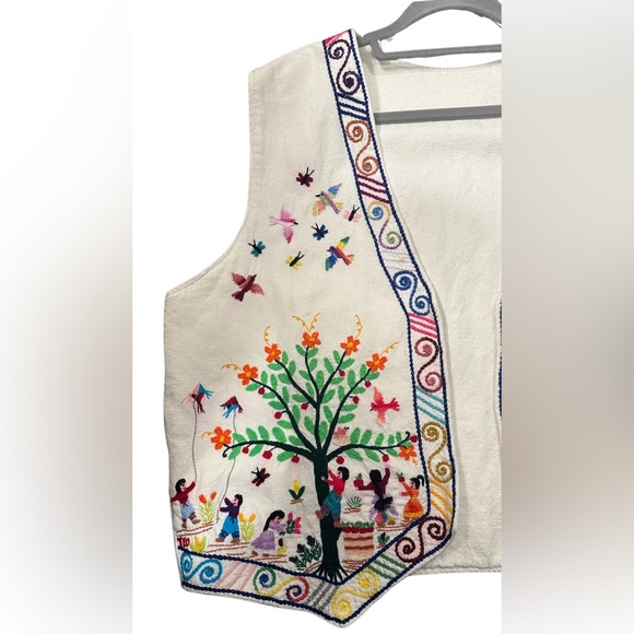 Handmade Embroidered Cotton Vest, Lined, Colorful Detailed Embroidery, OS - Picture 2 of 7